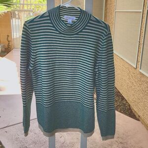 5/$15 Liz Claiborne emerald green and cream striped women's large sweater